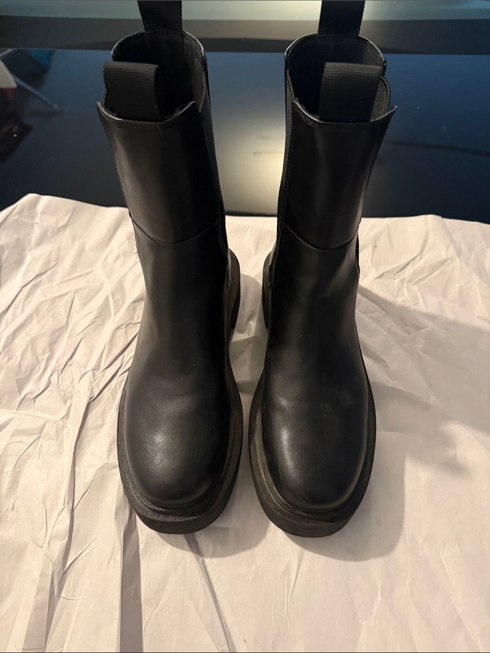 H&M Black Platform Chelsea Moto Boots size 38